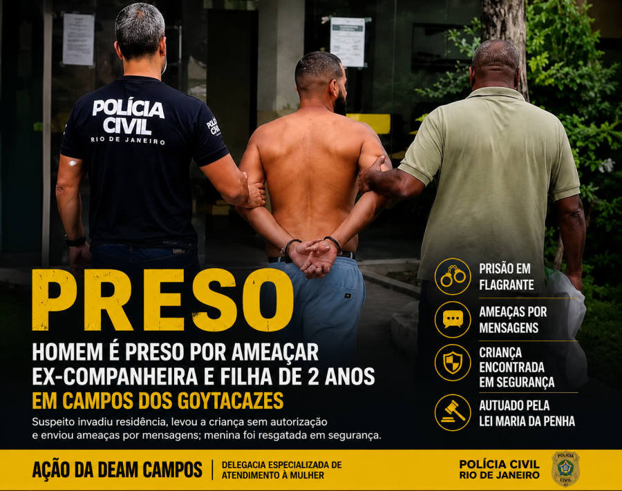 Homem é preso em Campos após ameaçar ex-companheira e filha de dois anos