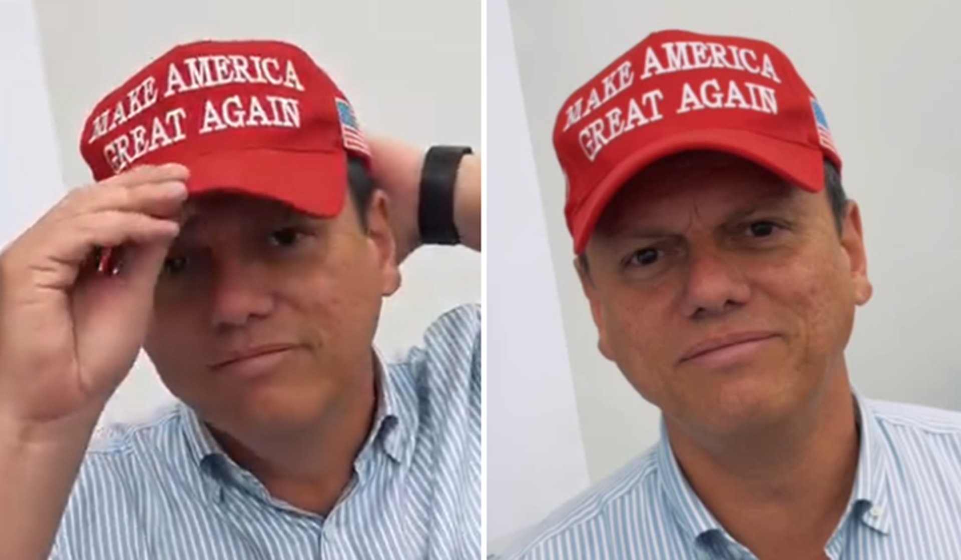 É #FAKE que Tarcísio de Freitas tenha apagado vídeo com boné 'Make America Great Again', de Trump